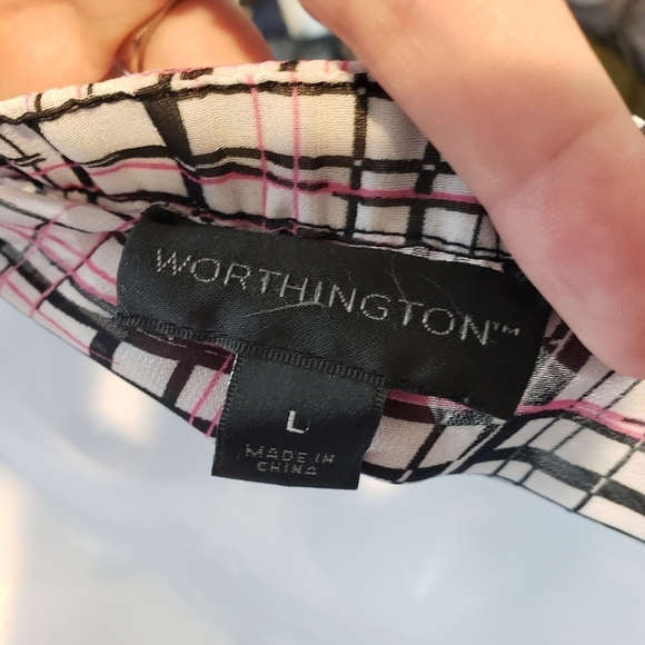 Worthington Women's Large Draped Front Cardigan Black White Pink Chiffon - Picture 4 of 6